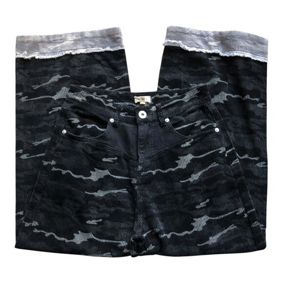 POL Camouflage Print Wide Leg Black Gray Corduroy Pants Women's Size Small - Picture 3 of 16